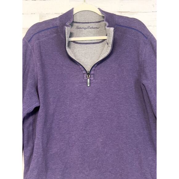 Tommy Bahama 1/4 Zip Mock Neck Reversible Sweater Mens Purple/Gray Large? - Picture 2 of 9